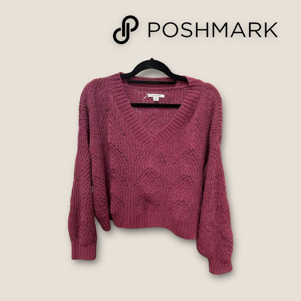 American Eagle Outfitters Sweater Cropped Chenille LS V Neck‎ Size S